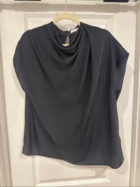 Aritzia Babaton Black Draped Cowl Neck Cap Sleeve Silk Blouse NWT